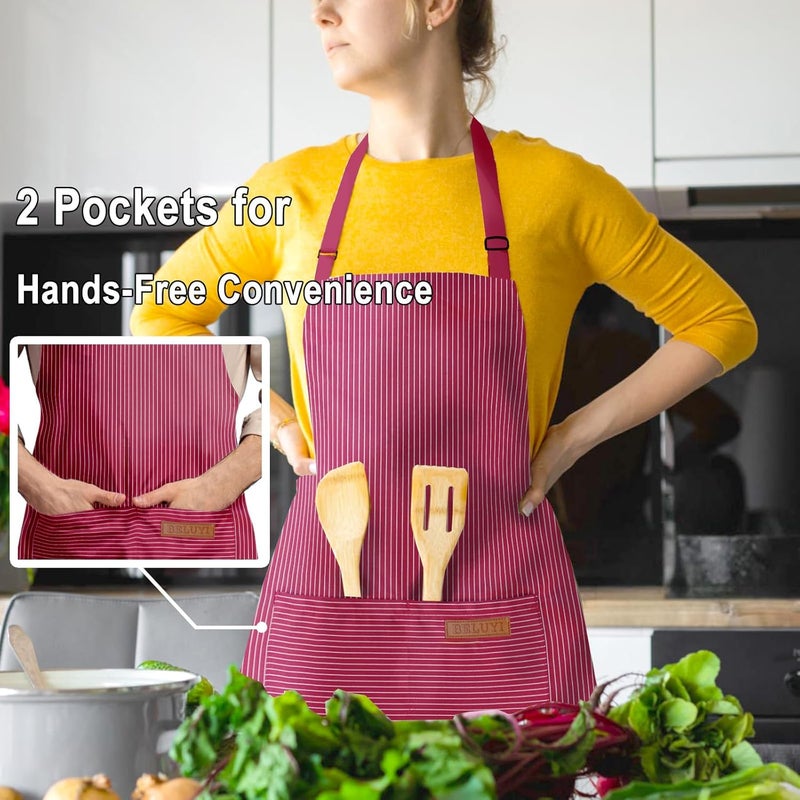 BeLuyi Adjustable Bib Apron with 2 Pockets Chef Cooking Kitchen Restaurant Aprons for Women Men - Image 3